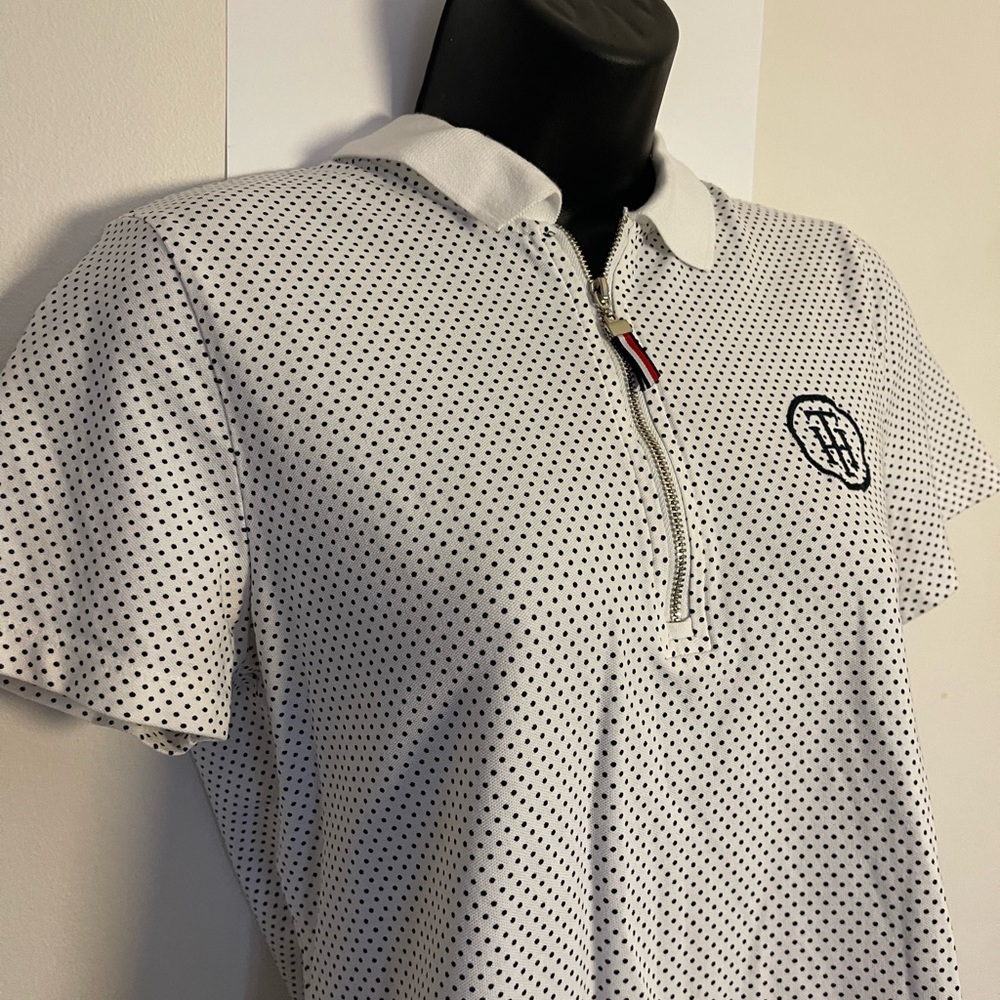 Tommy Hilfiger Women's Black and White Polka Dot Polo